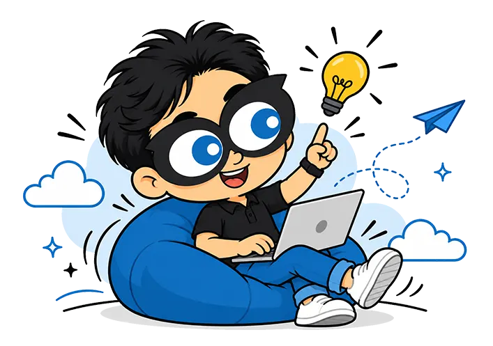 Hamtoons character working at a laptop and sharing an idea